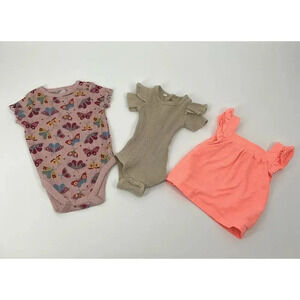 Girls 6-9 Months Bodysuit Flutter Sleeves One Piece Sleeveless Shirt Butterflies